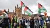 Members of the Australian Palestinian community shout slogans at the Palestinian Protest Campsite at University of Sydney in Sydney on May 3, 2024.