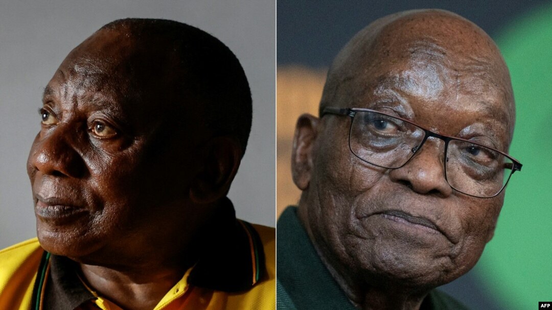 Perezida wa Afurika y'Epfo Cyril Ramaphosa na Jacob Zuma wahoze muri ANC.