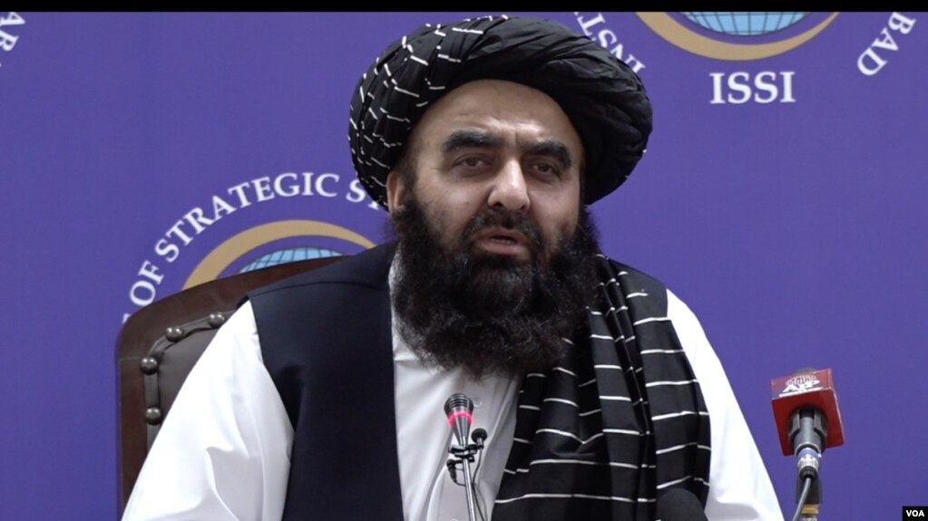 FILE - Amir Khan Muttaqi, foreign minister of Afghanistan’s Taliban, speaking in Islamabad, May 8, 2023. (VOA)