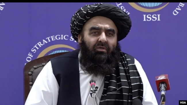 FILE - Amir Khan Muttaqi, the Taliban's acting foreign minister, in Islamabad, Pakistan, May 8, 2023. The Taliban have called on Western countries to stop evacuating and resettling educated and skilled Afghans abroad. The West, he said,