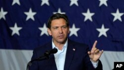 Republican presidential candidate Florida Gov. Ron DeSantis speaks in Cedar Rapids, Iowa, Aug. 6, 2023.