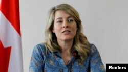 FILE - Canada Foreign Affairs Minister Melanie Joly speaks during her official visit to Nairobi, Kenya, May 2, 2023. 