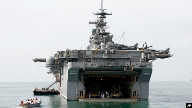 FILE - The USS Essex ports at the Gulf of Thailand near Cambodia's port town of Sihanoukville, 20 kilometers southwest of Phnom Penh, Cambodia, Nov. 26, 2007.