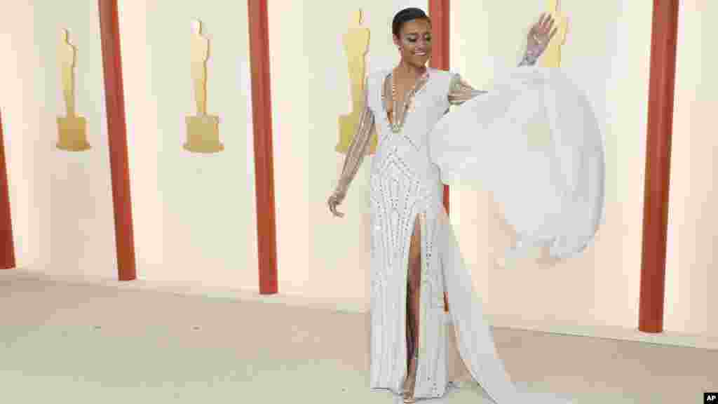 Ariana DeBose arrives at the Oscars on Sunday, March 12, 2023, at the Dolby Theatre in Los Angeles. (Photo by Jordan Strauss/Invision/AP)