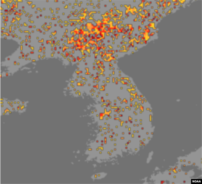 4월 24~30일 주간의 한반도 가뭄 지수를 보여주는 미 해양대기청(NOAA)의 위성자료. '심각'을 나타내는 검붉은색 점을 북한 곳곳에서 볼 수 있다. 자료=NOAA