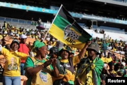 African National Congress (ANC) supporters sing songs during the political party's final rally ahead of the upcoming election at FNB stadium in Johannesburg, South Africa. May 25, 2024.