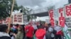 Manifestantes se reúnen frente al Capitolio en Washington para rechazar la presencia del primer ministro de Israel, Benjamín Netanyahu.