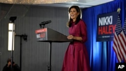 Republican presidential candidate and former U.N. Ambassador Nikki Haley speaks at a caucus night party in West Des Moines, Iowa, Jan. 15, 2024.