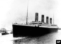 FILE - In this April 10, 1912 file photo the Titanic leaves Southampton, England on her first trip to New York City. (AP Photo/File)