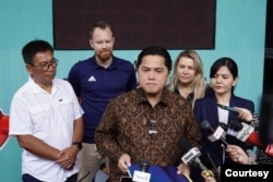 Ketua PSSI, Erick Tohir dalam jumpa pers, 6 Maret 2023.(Twitter/@erickthohir)