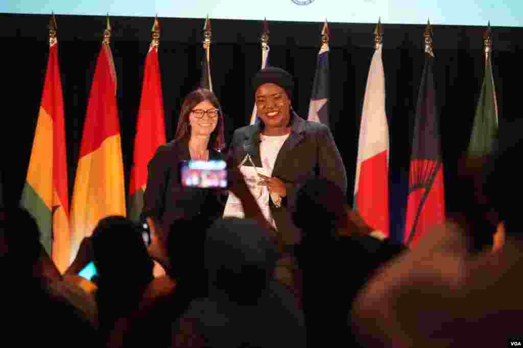 Jamila Mayanja receives the Mandela Washington Fellowship Leadership Award, Washington, Aug 2. 2023