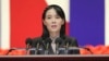 FILE - This photo provided by the North Korean government, Kim Yo Jong, sister of North Korean leader Kim Jong Un, delivers a speech in Pyongyang, North Korea, on Aug. 10, 2022. 