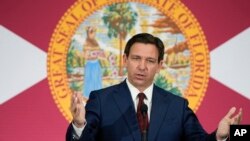 FILE - Florida Gov. Ron DeSantis at a news conference in Miami, May 9, 2023. 
