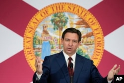 FILE - Florida Gov. Ron DeSantis at a news conference in Miami, May 9, 2023.