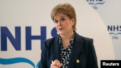 Former First Minister Nicola Sturgeon speaks during a visit to NHS Fife National Treatment Centre, March 24, 2023 in Kirkcaldy, Scotland. 