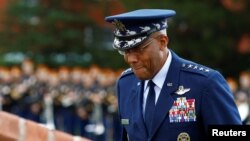 FILE - Chairman of the Joint Chiefs of Staff General Charles Brown attends a ceremony at Joint Base Myer-Henderson Hall, in Arlington, Virginia, Sept. 29, 2023. Brown had his first videoconference with his Chinese counterpart, General Liu Zhenli, on Dec. 21, 2023.