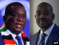 Rais wa Zimbabwe Emmerson Mnangagwa (kushoto) na kiongozi wa chama cha upinzani cha (CCC) Nelson Chamisa (kulia). Picha na Adrian DENNIS na Jekesai NJIKIZANA/vyanzo mbalimbali/AFP.