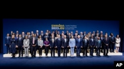 Participants pose for a photo during an EU Indo-Pacific Ministerial Forum in connection to an informal meeting of EU foreign affairs ministers near Stockholm, May 13, 2023.