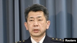 General Yasunori Morishita, head of the Japanese Ground Self-Defense Force, holds a news conference after reports that a military helicopter crashed in the sea near Miyakojiman, at the Defense Ministry in Tokyo, Japan, April 6, 2023. (Kyodo via Reuters)