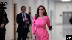 FILE - Rep. Nancy Mace, walks to join other members of the House Oversight Committee, Dec. 13, 2023, at the Capitol in Washington. With Trump’s endorsement, she won the Republican nomination after a tumultuous second term in South Carolina. 
