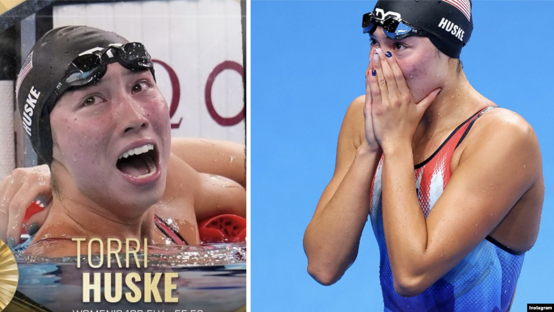 A screenshot of several posts on the Instagram account of U.S. swimmer and Olympic gold medalist Torri Huske.