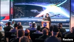 伊朗总统易卜拉欣·莱希在德黑兰举行的“法塔赫”（Fattah）的高超音速导弹揭幕式上讲话。（2023年6月6日）
