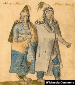 Detail from ''Abenaki Couple'', an 18th-century watercolor by an unknown artist. Courtesy of the City of Montreal Records Management & Archives, Montreal, Canada.