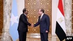 Presiden Mesir Abdel Fattah al-Sisi (kanan) menyambut Presiden Somalia Hassan Sheikh Mohamud, di Istana Ittihadiya di Kairo, pada 21 Januari 2024. Hubungan Mesir dan Somalia kini semakin membaik.