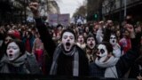 Art students demonstrate in Athens on Feb. 15, 2023 during a protest of Greek performing artists over legislative changes that put them on a par with school leavers for state pay and qualifications.
