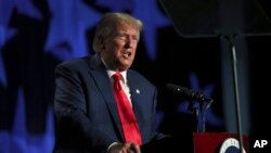 FILE - Former President Donald Trump speaks at the 56th annual Silver Elephant Gala in Columbia, South Carolina, Aug. 5, 2023.