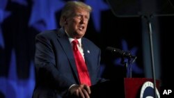 FILE - Former President Donald Trump speaks at the 56th annual Silver Elephant Gala in Columbia, South Carolina, Aug. 5, 2023.