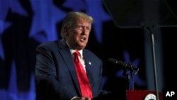 FILE - Former President Donald Trump speaks at the 56th annual Silver Elephant Gala in Columbia, South Carolina, Aug. 5, 2023.