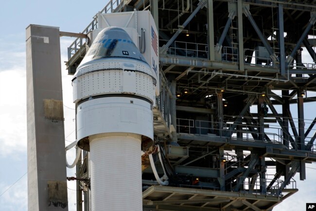 Boeing's Starliner capsule atop an Atlas V rocket stands ready for its upcoming mission at the Cape Canaveral Space Force Station, Sunday, May 5, 2024, in Cape Canaveral, Fla. Launch is scheduled for Monday evening. (AP Photo/Terry Renna)