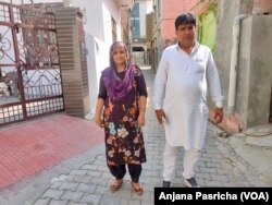 Sheila Devi, head of Gamri village, and her husband. She wants to focus on issues of improving nutrition.