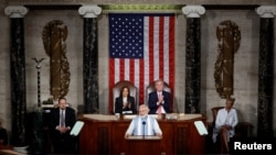 India’s Prime Minister Narendra Modi addresses a joint meeting of the U.S. Congress as Vice President Kamala Harris and Speaker of the House Kevin McCarthy listen behind him in the House Chamber of the U.S. Capitol in Washington, June 22, 2023.