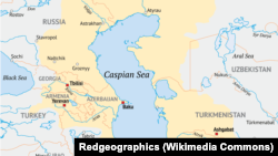 The yellow area indicates the approximate drainage area around the Caspian Sea.