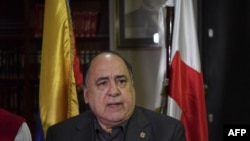 FILE - The president of Venezuela's Red Cross, Mario Enrique Villarroel, offers a press conference at the Red Cross' headquarters in Caracas, Feb. 5, 2019. 