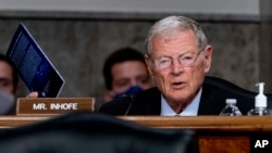 FILE - Then-U.S. Senator Jim Inhofe speaks on Capitol Hill in Washington, May 13, 2021. Inhofe died July 9, 2024, at age 89.