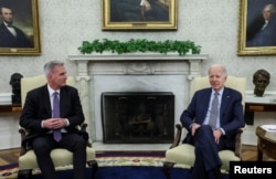 U.S. President Joe Biden hosts debt limit talks with U.S. House Speaker Kevin McCarthy (R-CA) in the Oval Office at the White House in Washington, U.S., May 22, 2023.