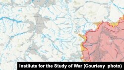 Кадр з інтерактивної карти бойових дій в Україні з вебсайту Інституту вивчення війни