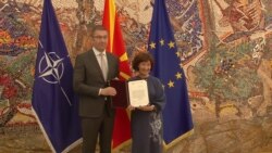 Kryetari i VMRO-DPMNE-së, Hristijan Mickovski dhe Presidentja maqedonase, Gordana Siljanovska Davkova