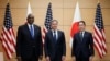 FILE - From left, U.S. Defense Secretary Lloyd Austin, U.S. Secretary of State Antony Blinken and Japanese Prime Minister Fumio Kishida meet in Tokyo, July 29, 2024. The U.S. announced this week a major upgrade of the U.S. military command in Japan.