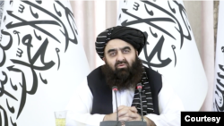 A screenshot of Taliban Foreign Minister Amir Khan Muttaqi’s video speech released by his office, June 24, 2024. 
