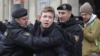 (FILE) Belarus police arrest journalist Raman Pratasevich, center, in Minsk, Belarus in 2017.