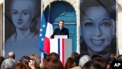 French President Emmanuel Macron speaks during a ceremony to seal the right to abortion in the French constitution, on International Women's Day, at the Place Vendome, in Paris, France, March 8, 2024. 