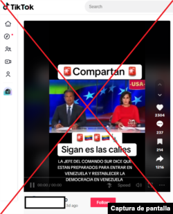 Captura de pantalla de video en TikTok que utiliza dos videos (de 2019 y abril de 2024) para desinformar.