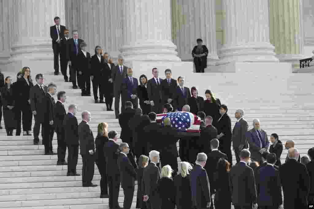 The flag-draped casket of retired Supreme Court Justice Sandra Day O&#39;Connor arrives at the Supreme Court in Washington.&nbsp;O&#39;Connor, an Arizona native and the first woman to serve on the nation&#39;s highest court, died Dec. 1 at age 93.