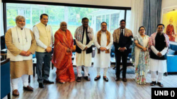 ভারতের নয়াদিল্লিতে ক্ষমতাসীন বিজেপি সভাপতি জে পি নাড্ডার সাথে তার বাসভবনে সাক্ষাৎ করেন পাঁচ সদস্যের একটি আওয়ামী লীগ প্রতিনিধিদল। ৭ আগস্ট, ২০২৩। 