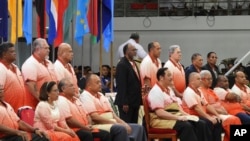 Leaders assemble for a photo at the opening of the annual Pacific Islands Forum leaders meeting in Nuku'alofa, Tonga, Aug. 26, 2024. 