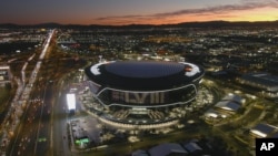 30 de enero de 2024; Las Vegas, NV, EE.UU.; Una vista general del Allegiant Stadium, el sitio del Super Bowl 58 entre los 49ers de San Francisco y los Chiefs de Kansas City. Crédito obligatorio: Kirby Lee-USA TODAY Deportes